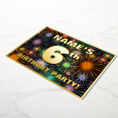 6th Birthday Party —おもしろい、カラフルFireworks Look 箔招待状 (回転した状態)