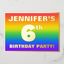 6th Birthday Party:おもしろい、レインボーカラフルパターン