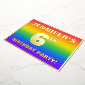 6th Birthday Party:おもしろい、レインボーカラフルパターン 箔招待状 (回転した状態)