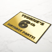 6th Birthday Party — はっきりしたWood Grainフェイク文字 箔招待状 (回転した状態)