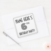 6th Birthday Party:アールデコスタイル+名前をカスタムする スクエアシール (封筒)