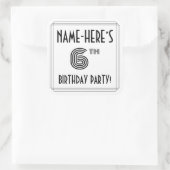 6th Birthday Party:アールデコスタイル+名前をカスタムする スクエアシール (バッグ)