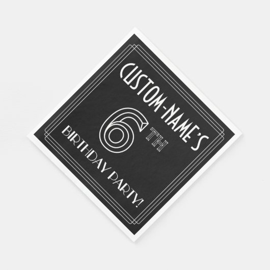 6th Birthday Party:アールデコスタイル+名前をカスタムする スタンダードランチョンナプキン (角)