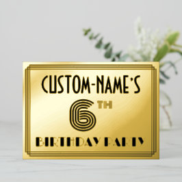 6th Birthday Party —アールデコスタイル「6」 & Name 箔招待状