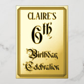 6th Birthday Party – スクリプエレガントト+名前をカスタムする 箔招待状 (正面)