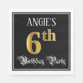 6th Birthday Party – スクリプファンシート、フェイク金ゴールド・ルック スタンダードランチョンナプキン (正面)
