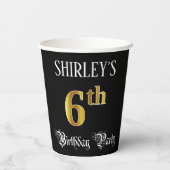 6th Birthday Party – スクリプファンシート、フェイク金ゴールド・ルック 紙コップ (裏面)