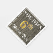 6th Birthday Party — フェイク金ゴールド&ウッドフェイク・ルックス スタンダードランチョンナプキン (角)