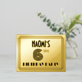 6th Birthday Party ~ Art Deco Style “6” + Name 箔招待状ポストカード (立ち正面)