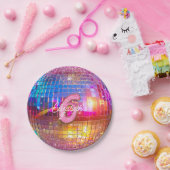 6th Birthday Party Gold Pink Glitter Disco Ball ペーパープレート (パーティー)