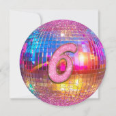 6th Birthday Party Gold Pink Glitter Disco Ball 招待状 (裏面)