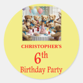 6th Birthday Party Teddy Bearsパーティー ラウンドシール