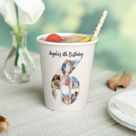 6th Birthday Photo Collage Number 6 Paper Cups 紙コップ