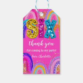 6th Birthday Rainbow Hot Pink Party ギフトタグ