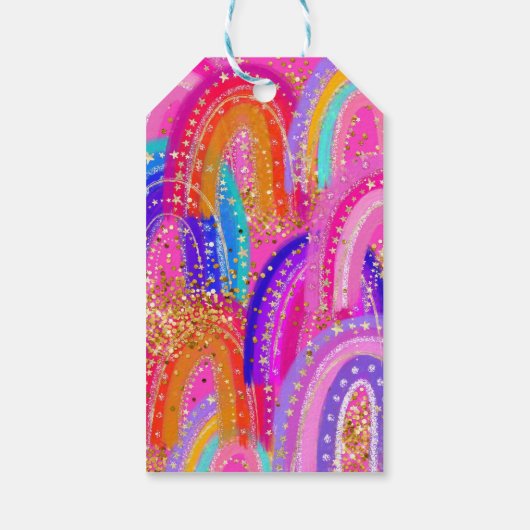 6th Birthday Rainbow Hot Pink Party ギフトタグ (裏面)