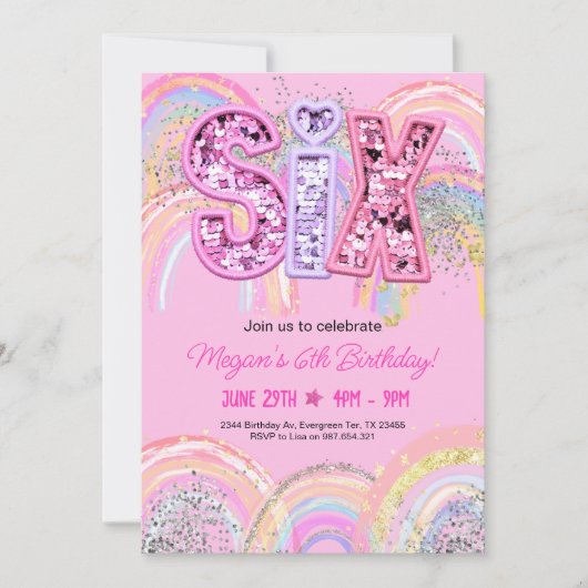 6th Birthday Rainbow Invitation 招待状 (正面)