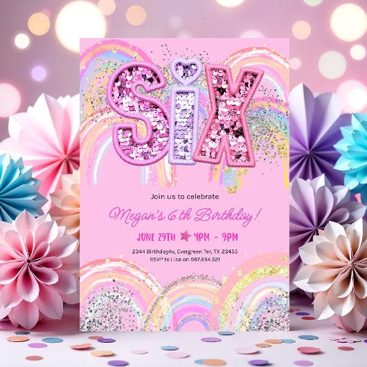 6th Birthday Rainbow Invitation 招待状