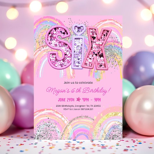 6th Birthday Rainbow Invitation 招待状