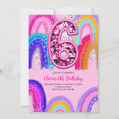 6th Birthday Rainbow Pink Party 招待状 (正面)