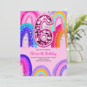 6th Birthday Rainbow Pink Party 招待状 (スタンド正面)