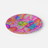 6th Birthday Rainbow Sequin ペーパープレート (アングル)