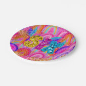 6th Birthday Rainbow Sequin ペーパープレート (アングル)