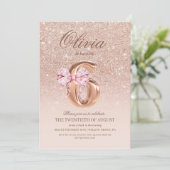 6th Birthday Rose Pink Gold  Bow Birthday Party  招待状 (スタンド正面)