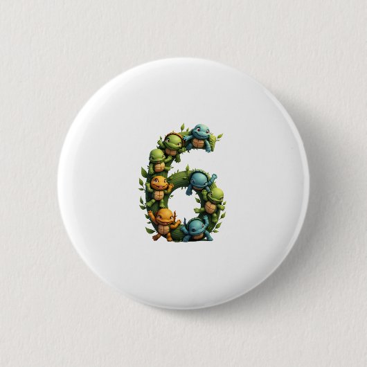 6th Birthday Sea Turtle Tortoise Theme Party 6 Yea 缶バッジ (正面)