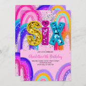 6th Birthday Sequin Rainbow Party Invitation 招待状 (正面/裏面)