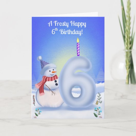 6th Birthday Snowman Snowy with Snow Six カード (正面)