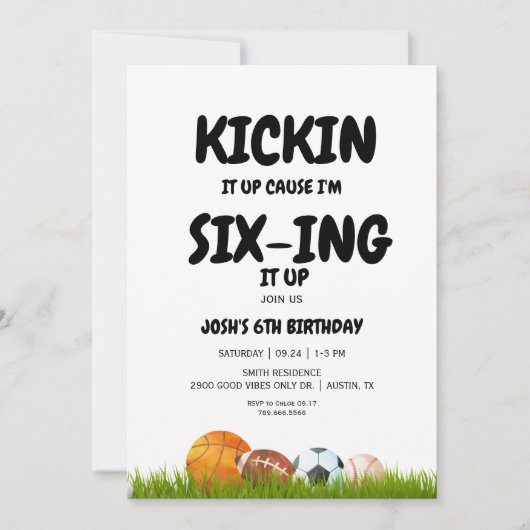 6th Boy's Kickin it Up Birthday Party Invitation 招待状 (正面)