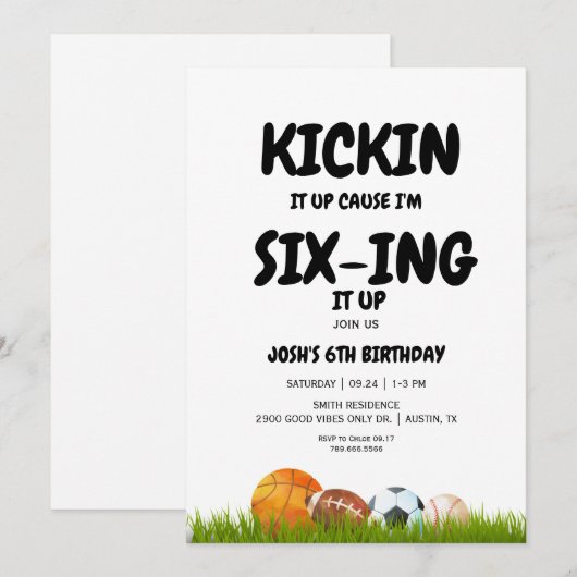 6th Boy's Kickin it Up Birthday Party Invitation 招待状 (正面/裏面)