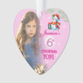 6th Christmas Personalised Girl Photo Heart Gift  オーナメント (正面)
