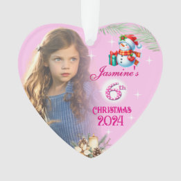 6th Christmas Personalised Girl Photo Heart Gift  オーナメント
