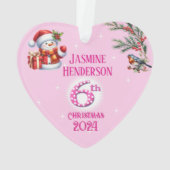 6th Christmas Personalised Girl Photo Heart Gift  オーナメント (裏面)