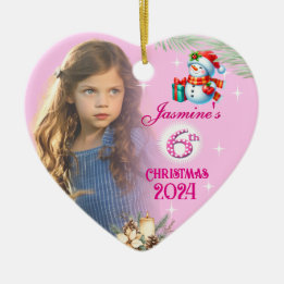6th Christmas Personalised Girl Photo Heart Gift  セラミックオーナメント