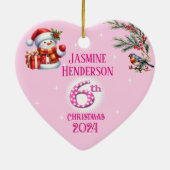 6th Christmas Personalised Girl Photo Heart Gift  セラミックオーナメント (裏面)