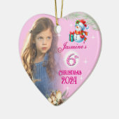 6th Christmas Personalised Girl Photo Heart Gift  セラミックオーナメント (左)