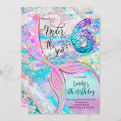 6th Mermaid Birthday Under the Sea Invitation 招待状 (正面/裏面)