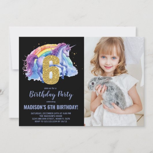 6th Rainbow Unicorn誕生日招待状写真 招待状 (正面)