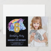 6th Rainbow Unicorn誕生日招待状写真 招待状 (正面/裏面)