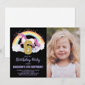6th Rainbow Unicorn誕生日招待状写真 招待状 (正面/裏面)