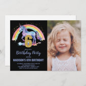 6th Rainbow Unicorn誕生日招待状写真 招待状 (正面/裏面)