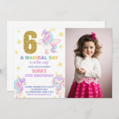 6th Rainbow Unicorn誕生日招待状w photo 招待状 (正面/裏面)