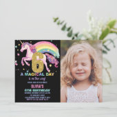 6th Unicorn誕生日招待状ブラック(写真付) 招待状 (スタンド正面)