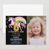 6th Unicorn誕生日招待状ブラック(写真付) 招待状 (正面/裏面)