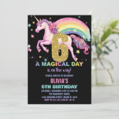 6th Unicorn誕生日招待状ブラック 招待状 (スタンド正面)