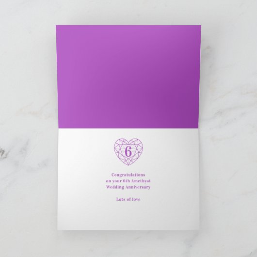 6th Wedding Anniversary heart purple amethyst カード (内部)