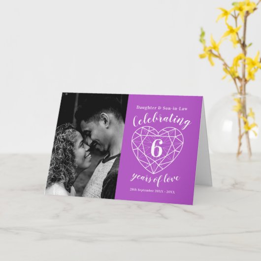 6th Wedding Anniversary heart purple amethyst カード (黄色い花)