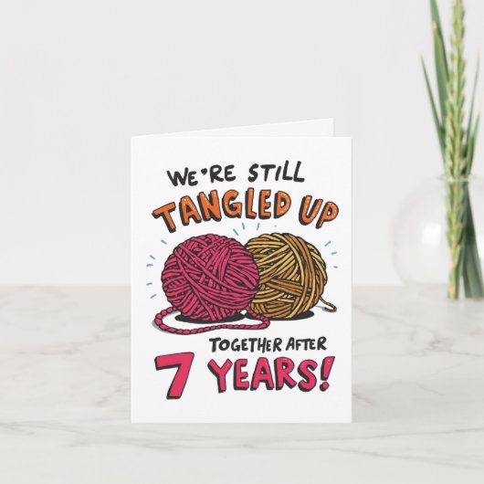 7おもしろい周年結婚羊毛絡み カード (正面)